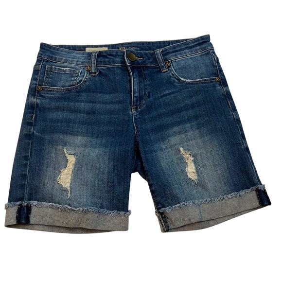 Kut from the Kloth Catherine Boyfriend Premium Denim Shorts Distressed Front - Picture 14 of 16